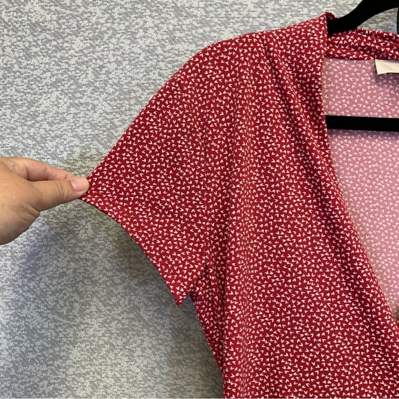 LOFT Red and White Short Sleeve Midi Faux Wrap Dress Women's Small #974 - Picture 2 of 9